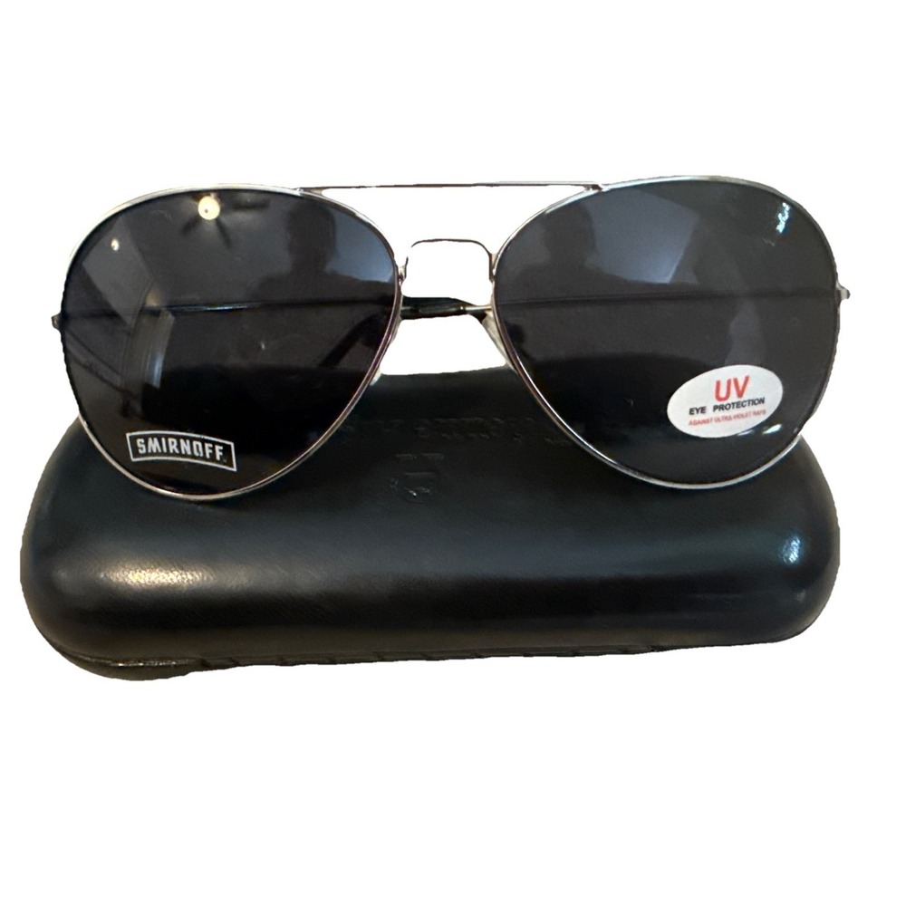 Smirnoff Vodka Sunglasses Logo Aviator Style Bar Advertising Silver - Gray Lens
